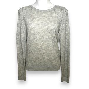 ABERCROMBIE FITCH Gray Crew Neck Sweatshirt Pearl Beading Embellished Small‎ ANF